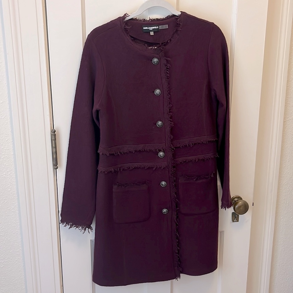 Karl Lagerfeld Paris Burgundy Coat Dress, Size Sm